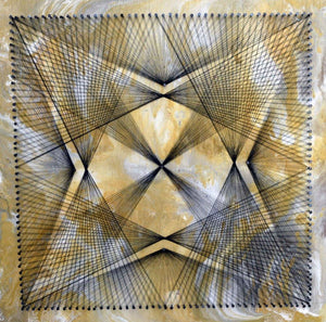 Nailed It Series No 31 (Interwoven Geometry) by Sumit Mehndiratta, Original Wood Abstract Painting on Wood, Medium Square Wall Art