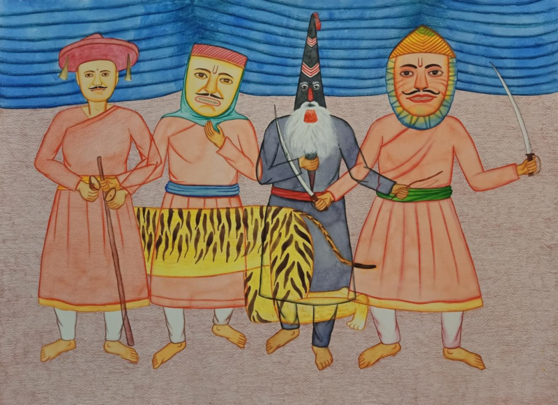 Naman 3' religious mixed-media painting by artist Ashwin Khapare, 22x30 inch, on paper