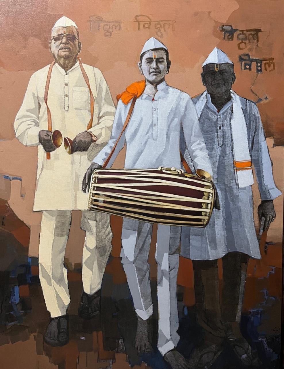 Namsmaran' religious acrylic painting by artist Navnath Kshirsagar, 48x36 inch, on canvas