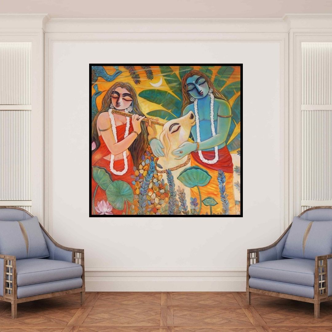 In-situ view of Subrata Ghosh's 'Nandan' painting in a room