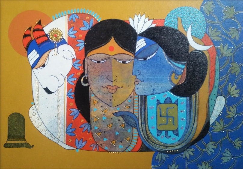 Nandi 1' religious acrylic painting by artist Pritam Chivate, 20x28 inch, on canvas