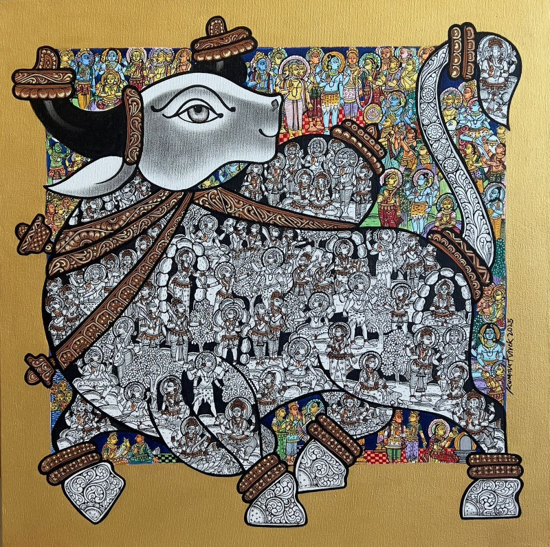 'Nandi 1' religious acrylic painting by artist Vivek Kumavat, 24x24 inch, on canvas