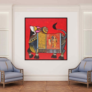 In-situ view of Ashok Rathod's 'Nandi 2 (Nandi's Divine Vision)' painting in a room