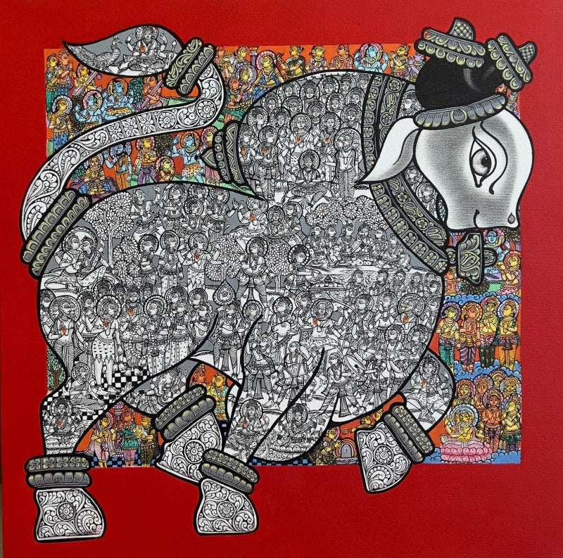'Nandi 3' religious acrylic painting by artist Vivek Kumavat, 24x24 inch, on canvas