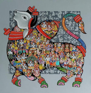 Animals acrylic painting titled 'Nandi 56', 36x36 inches, by artist Vivek Kumavat on Canvas