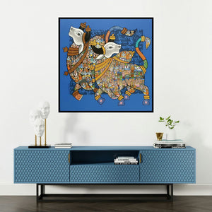 'Nandi 60' painting by Vivek Kumavat shown on a wall in a furnished room.