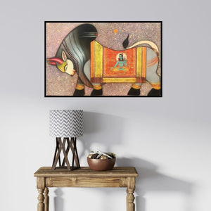 In-situ view of Ashok Rathod's 'Nandi (Nandi's Divine Vision)' painting in a room