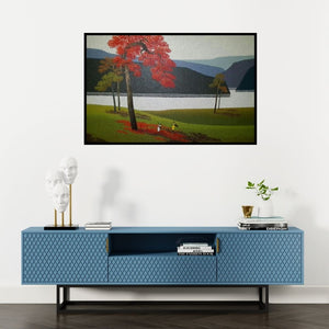 Preview of 'Narcondem (Guardians of the Coast)' Painting by Yashodan Heblekar shown on a wall in a furnished room.