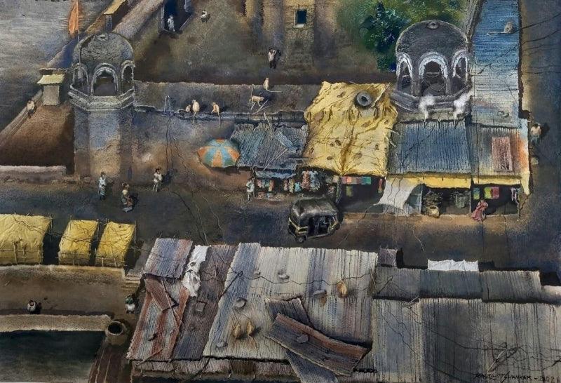 Religious watercolor painting titled 'Naro Shankar Temple', 13x16 inches, by artist Ajit Raut on Paper