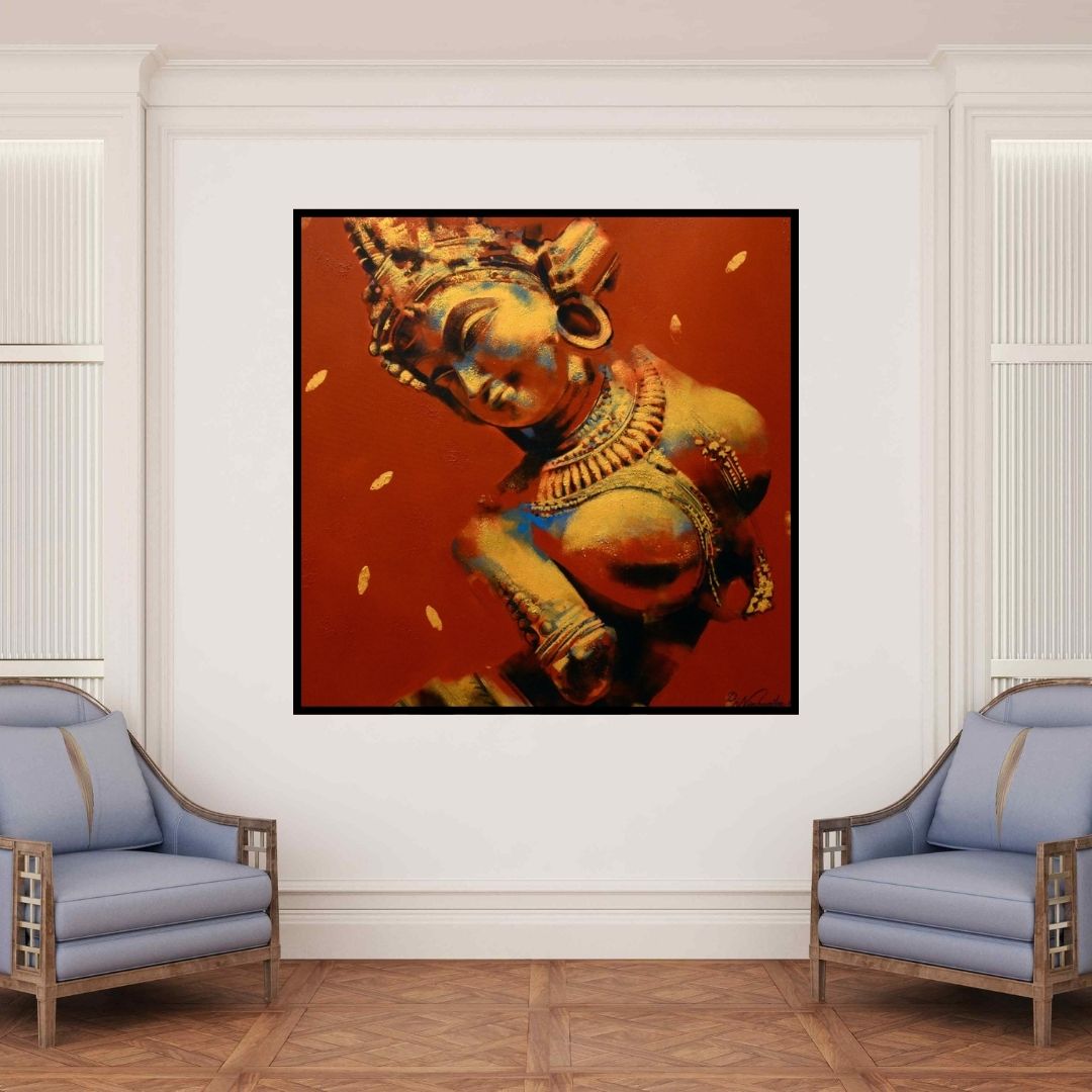 In-situ view of Devendra Nimbargikar's 'Nartika (Graceful Divinity)' painting in a room