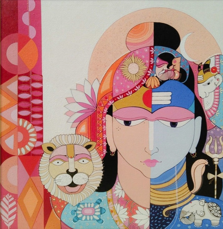 Nateshwar' religious acrylic painting by artist Pritam Chivate, 36x36 inch, on canvas