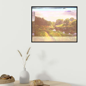 Sanjay Sarfare's 'Natinal Park Mumbai (River and Path)' painting visualized above a sofa in a contemporary room.