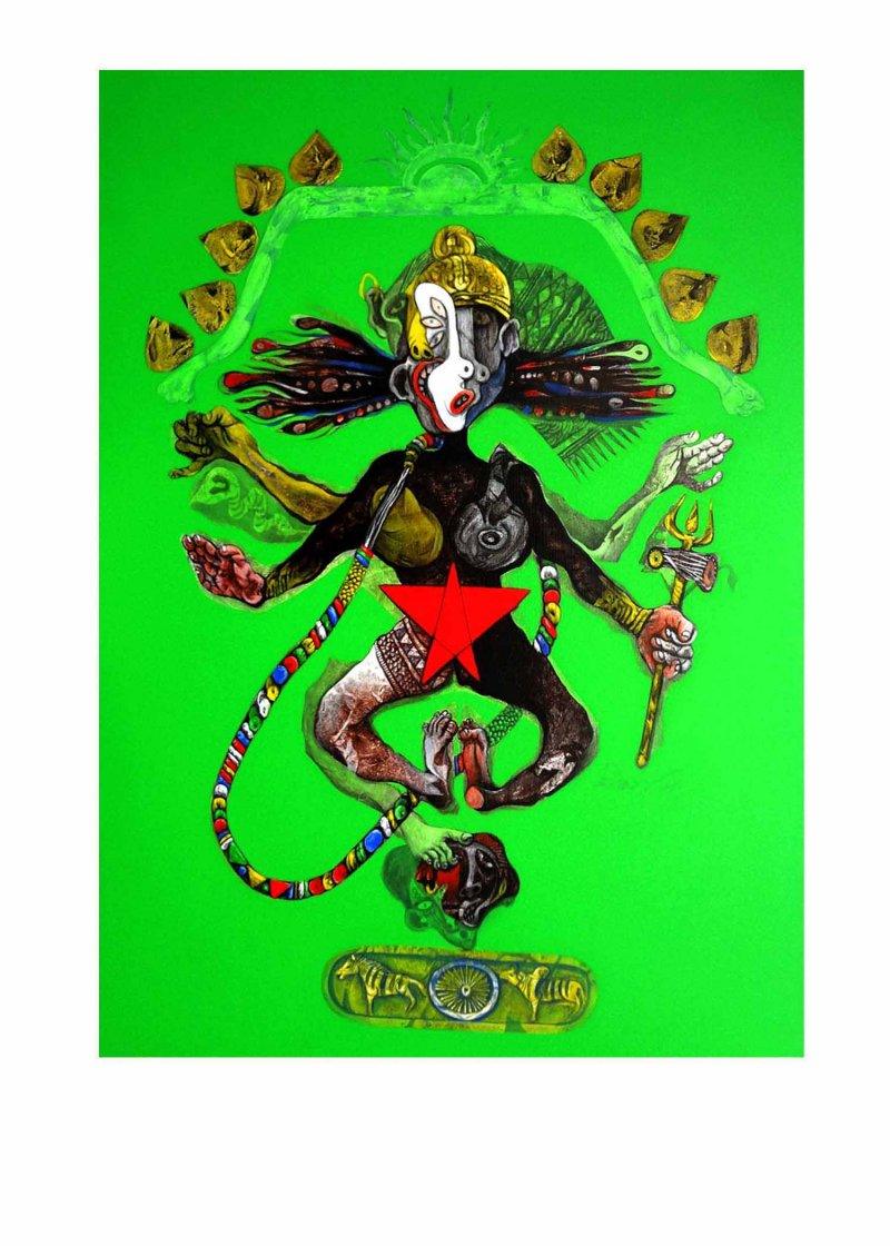 Folk Art acrylic painting titled 'Natraaj II', 36x48 inches, by artist Mahesh Pal Gobra on canvas