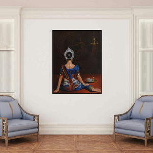 'Natraj (Dancer in Divine Presence)' painting by Kamal Rao shown on a wall in a furnished room.