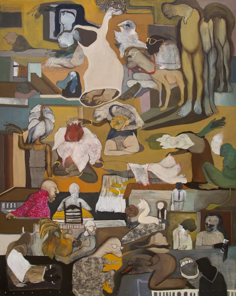 'Nature 1' contemporary mixed-media painting by artist Susmita Chowdhury, 48x36 inch, on canvas