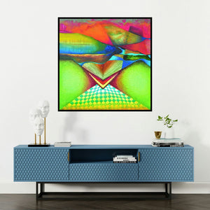 'Nature 1 (Dreamscape)' painting by Dhananjay Takalikar shown on a wall in a furnished room.