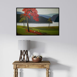 In-situ view of Satish Mane's 'Nature 2 (Crimson Majesty)' painting in a room