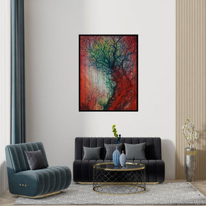 Preview of 'Nature 2 (Roots and Branches)' Painting by Anil Kumar Vishwakarma shown on a wall in a furnished room.