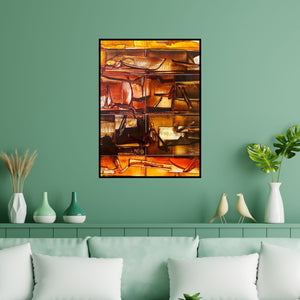 Preview of 'Nature 3 (Earth Tones)' Painting by Ramesh Kher shown on a wall in a furnished room.