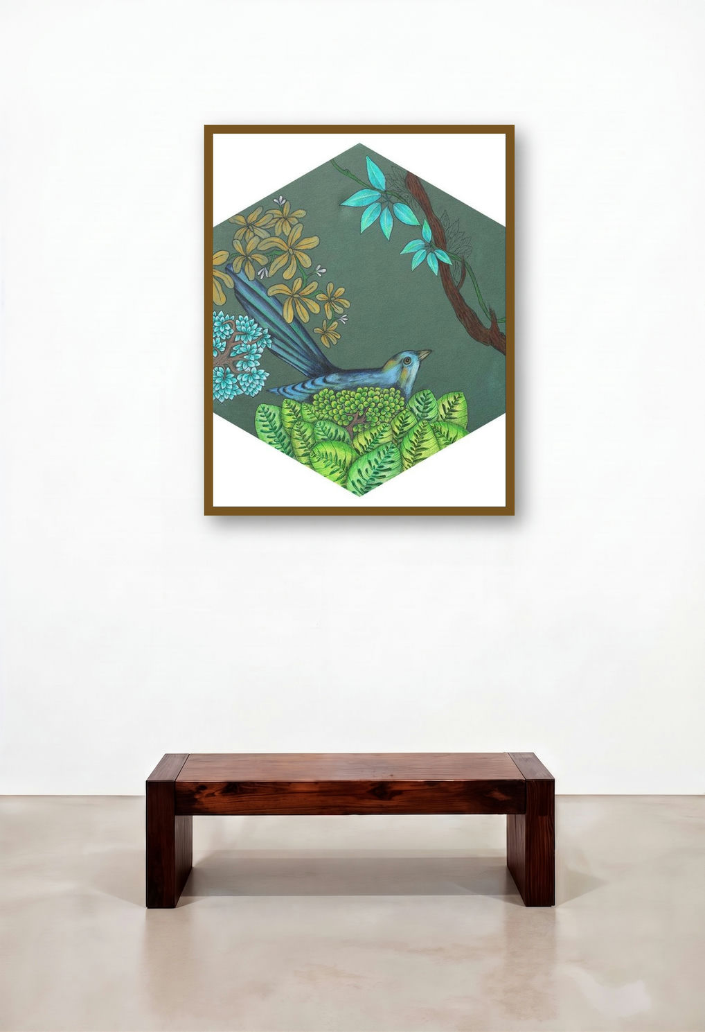 Nature 42 (Hexagonal Harmony) by artist Raghu Akula displayed in a Rustic Family Room