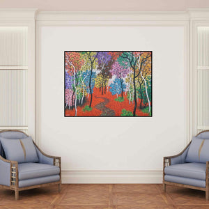 'Nature 5 (Chromatic Path)' painting by Sanjay Devsale shown on a wall in a furnished room.