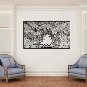 'Nature 5 (A Tranquil Oasis)' painting by Umakant Kanade shown on a wall in a furnished room.