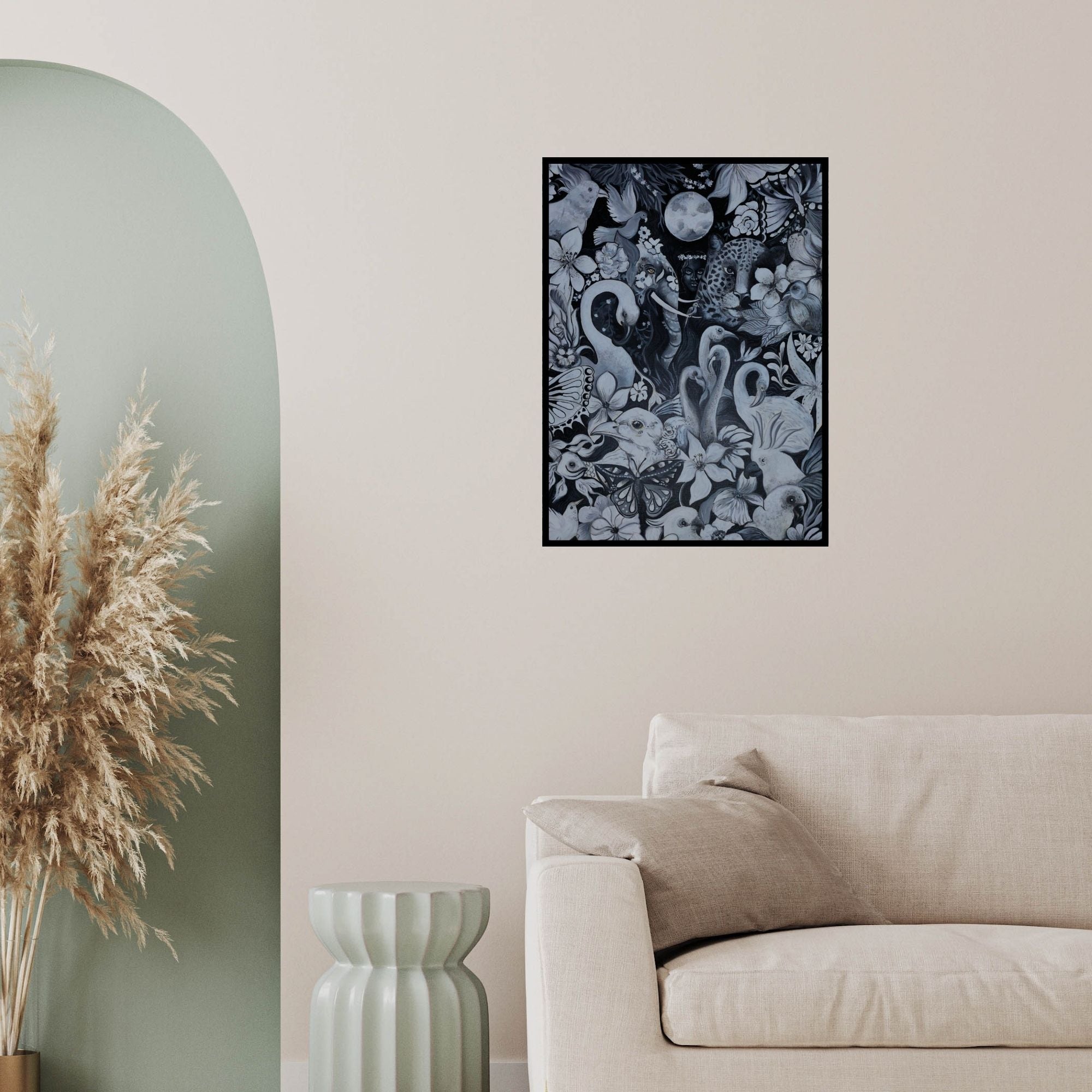 In-situ view of Joydeep Bhattachrjee's 'Nature (Night Serenade)' painting in a room