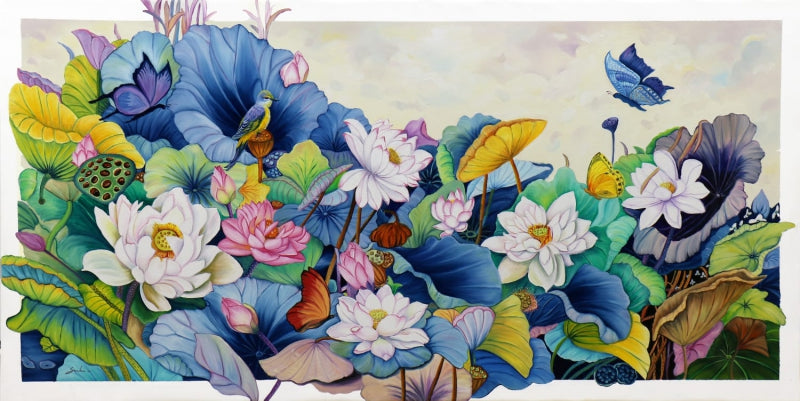 Nature Basket 34' nature oil painting by artist Sulakshana Dharmadhikari, 36x72 inch, on canvas