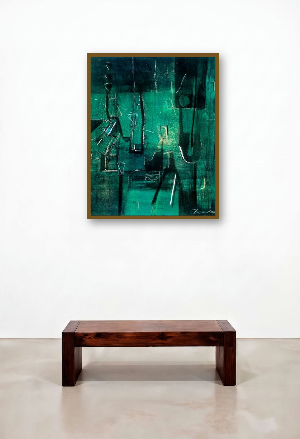 Nature Elements 2 (Emerald Reverie) by artist Kaushlendra Pratap Singh displayed in a Art Deco Study