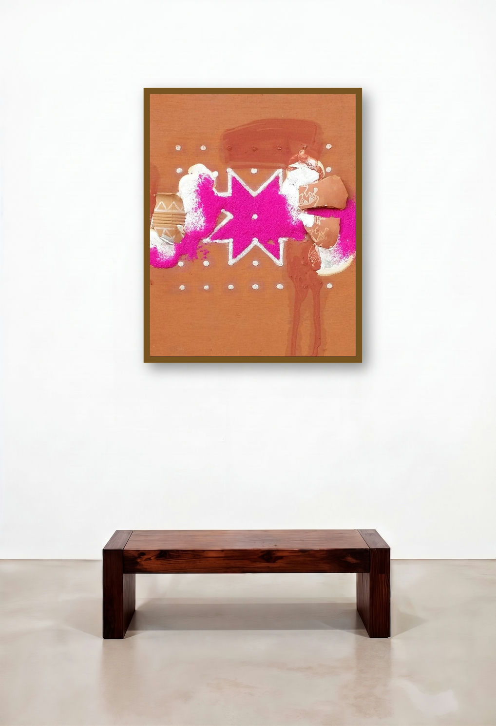 Nature Human And Culture 1 (Rangoli Starburst) by artist Onkar Kshirsagar displayed in a Transitional Family Room