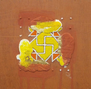Nature Human And Culture 4 (Swastika 1) by Onkar Kshirsagar, Original Plywood Contemporary Painting on Plywood, Small Square Wall Art