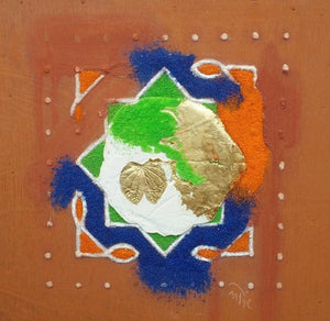Nature Human And Culture 5 (Mandala 4) by Onkar Kshirsagar, Original Plywood Contemporary Painting on Plywood, Small Square Wall Art