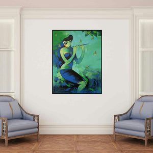 'Nature Lover' painting by Navnath Chobhe shown on a wall in a furnished room.