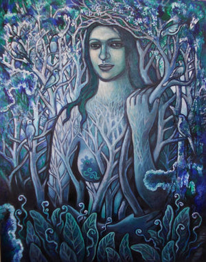 Nature Of Beauty2 (Gaias Embrace) by Rupchand Kundu, Original Oil Figurative Painting on Canvas, Medium Vertical Wall Art