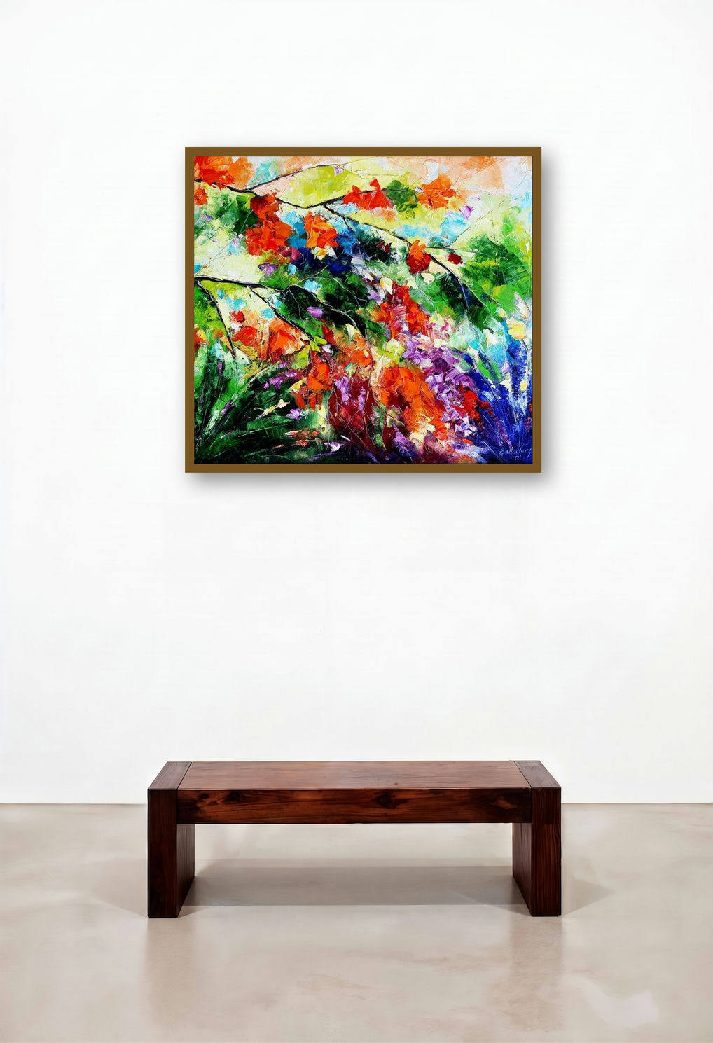 Nature Once Again 1 (Autumn Vibrance) by artist Bahadur Singh displayed in a Transitional Hotel Lobby