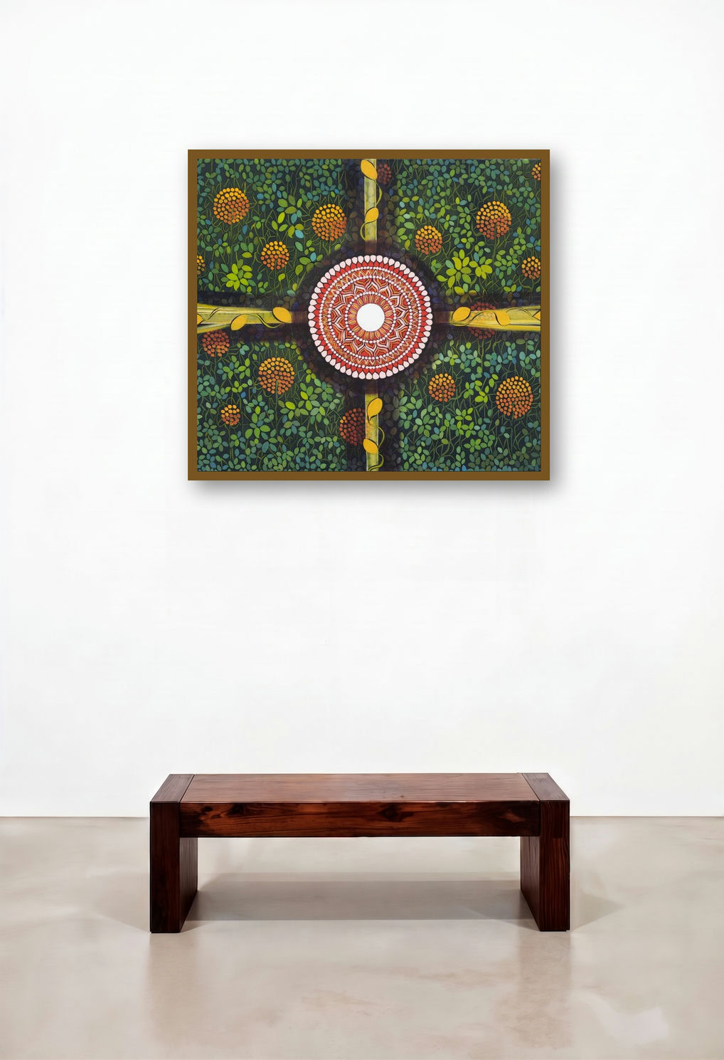 Nature Paradise Series 2 (Nature's Mandala) by artist Nitu Chhajer displayed in a Luxury Bedroom