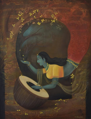 Figurative oil painting titled 'Nature Sound', 48x36 inches, by artist Durshit Bhaskar on Canvas