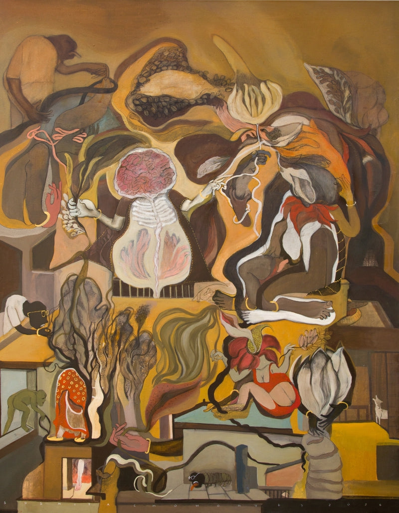 'Nature Unity 2' contemporary mixed-media painting by artist Susmita Chowdhury, 48x36 inch, on canvas