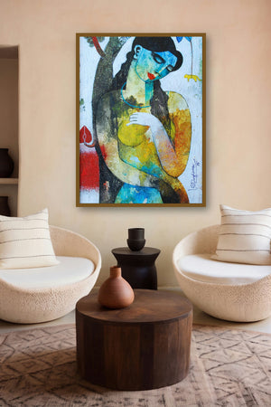 Nature With Woman (Natures Embrace) by artist Appam Raghavendra displayed in a Designer gallery