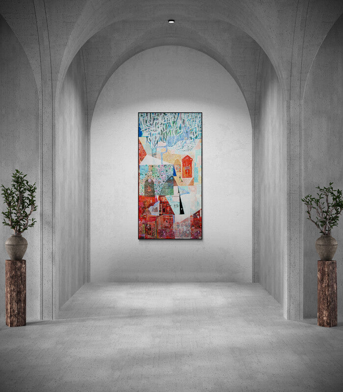 In-situ view of Sunil Yadav's 'Natures Of Elements (A Tapestry of Stories II)' painting in a room