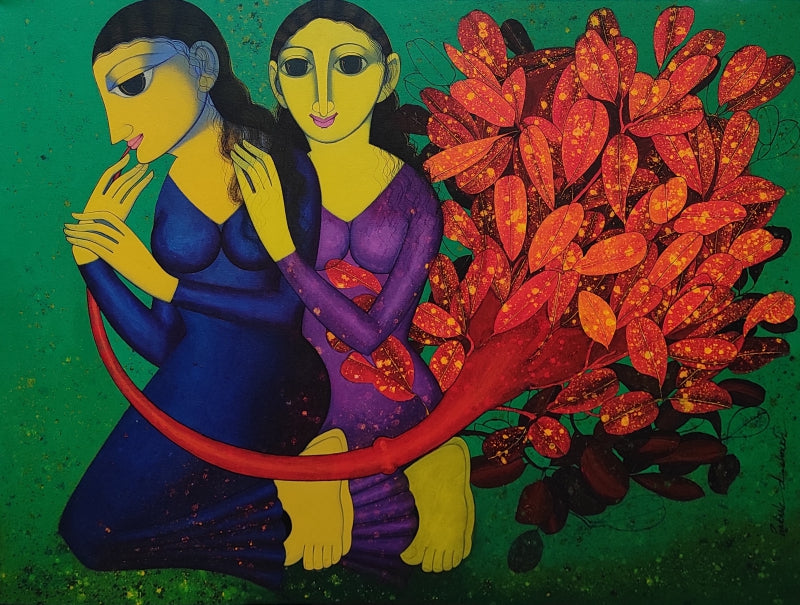 Nayika' figurative acrylic painting by artist Prakash Deshmukh, 36x48 inch, on canvas