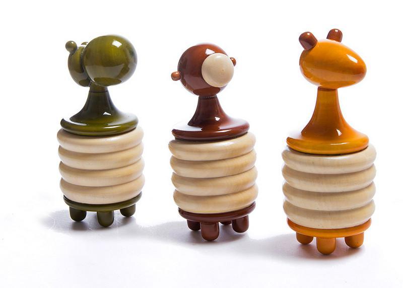 Toys craft titled 'Nectar Set Of 3 Wooden Rattles', 4x2x2 inches, by artist Vijay Pathi on wood