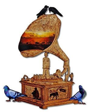 Need To Sustainble City 2 (Echoes of the Past) by Mehul Rathod, Original Wood Music Painting on Wood, Large Vertical Wall Art