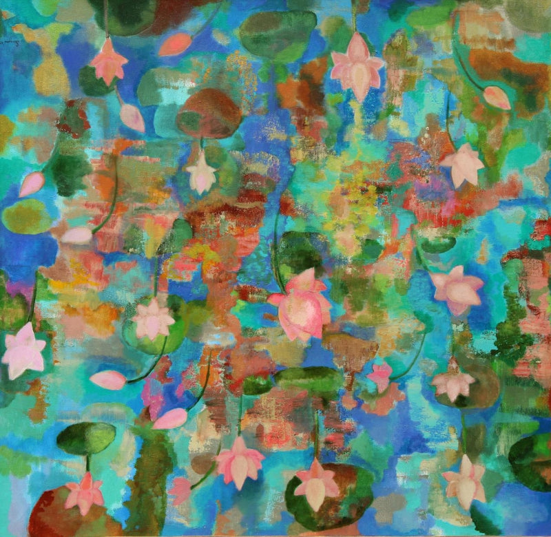 Neel' nature acrylic painting by artist Sunayana Malhotra, 48x48 inch, on canvas