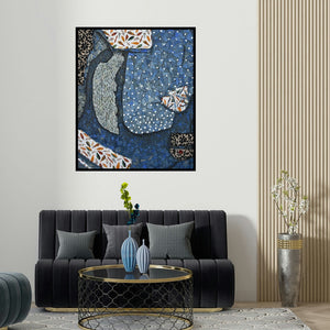 'Neerakarii (Fragments of Memory)' painting by Pravin Randive shown on a wall in a furnished room.