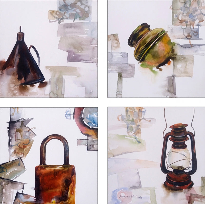 Never Comimg Back' still-life watercolor painting by artist Shankar Lohar, 24x24 inch, on paper