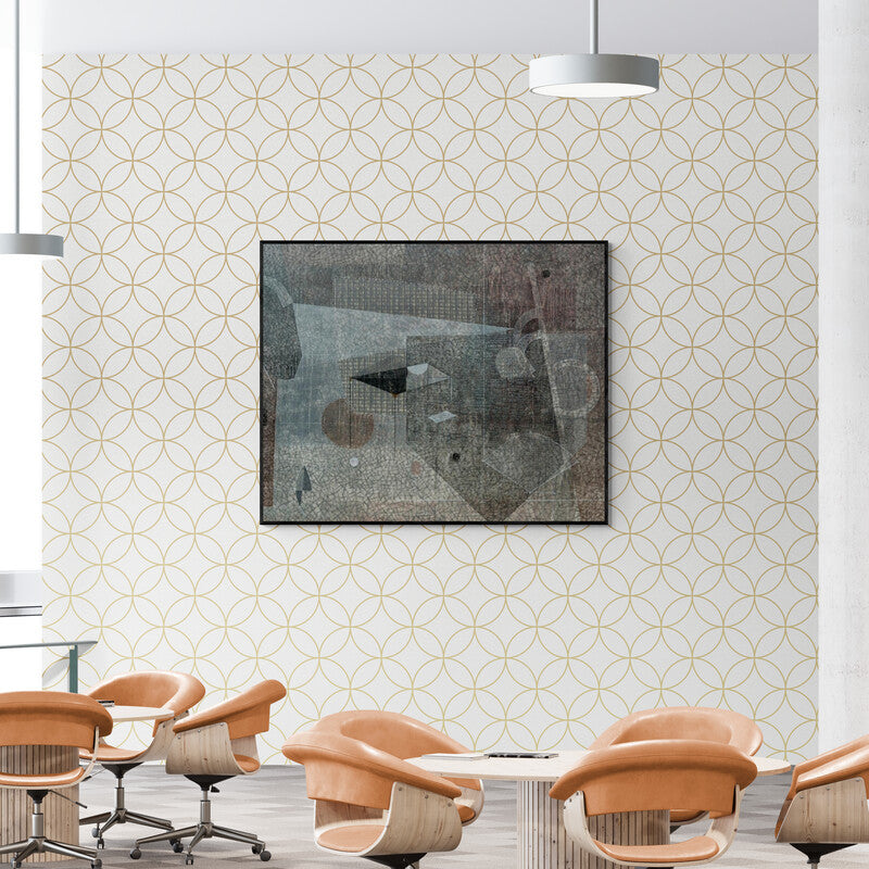 In-situ view of Sunil Yadav's 'New Identity And New Space 2 (Geometric Abstraction in Grey Tones)' painting in a room