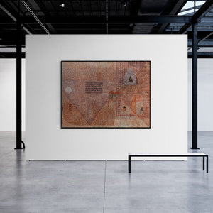 Sunil Yadav's painting 'New Identity And New Space 3 (Abstract Composition in Earth Tones)' displayed in a modern living room setting