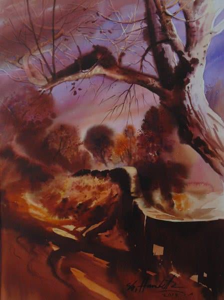 Landscape watercolor painting titled 'New Times Has Come', 20x26 inches, by artist Hamlet Shougrakpam on Paper