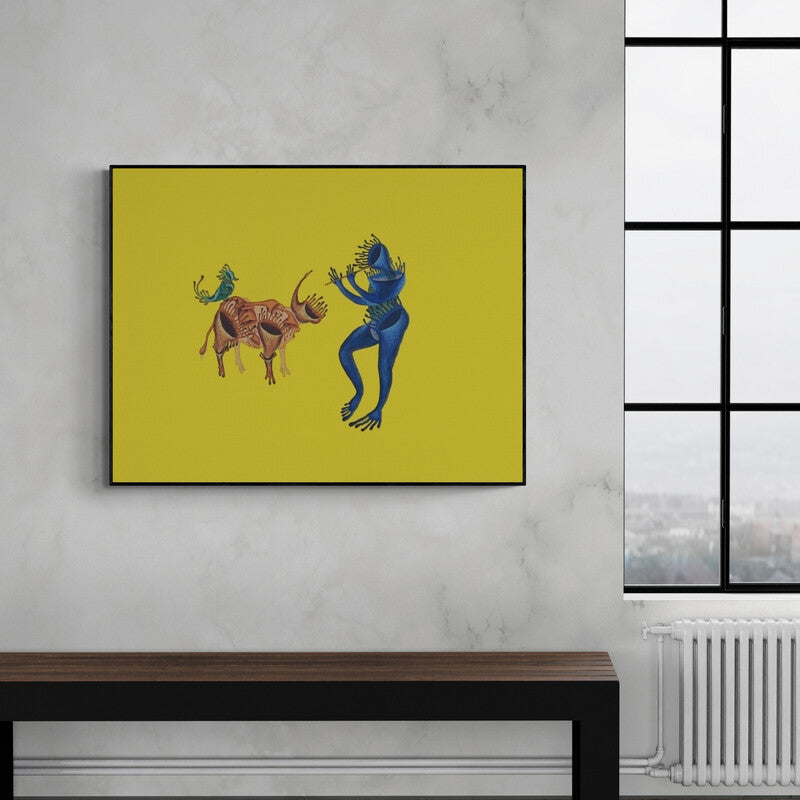 In-situ view of Nitesh Panchal's 'New Version Of Gwala (The Celestial Serenade)' painting in a room